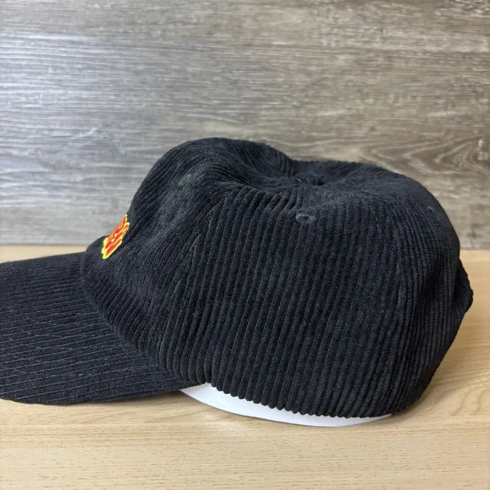 GMPURE Hat Cap Strap Back Black Corduroy Embroidered Logo Retro Style Mens